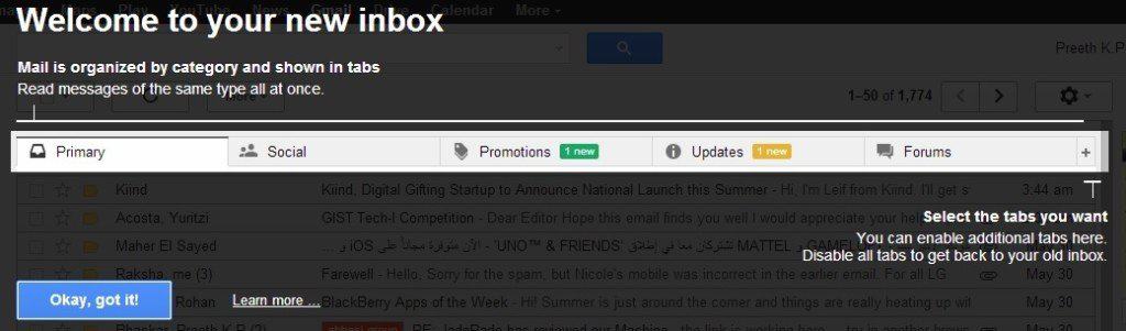 new Gmail inbox