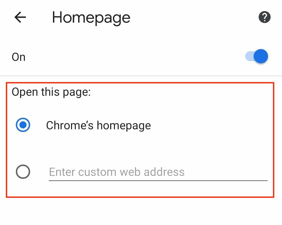 How to set the homepage in Chrome on Android