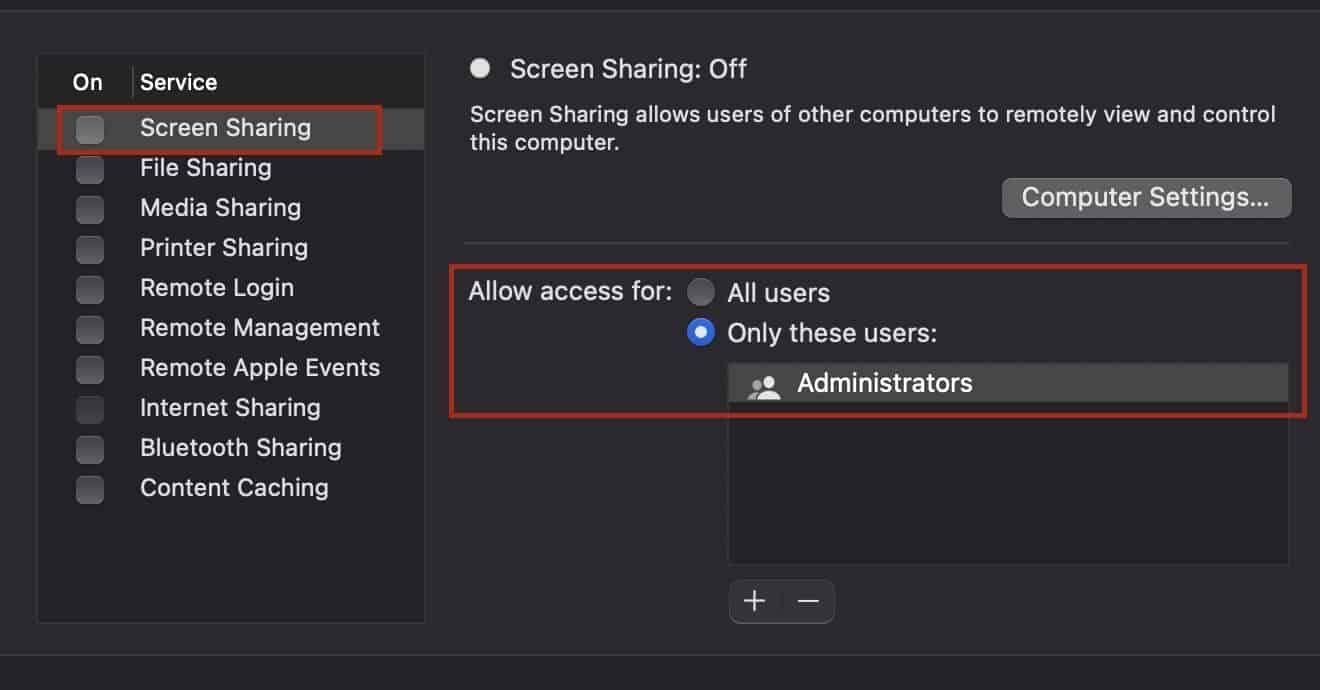 How to turn on screen sharing on the Mac