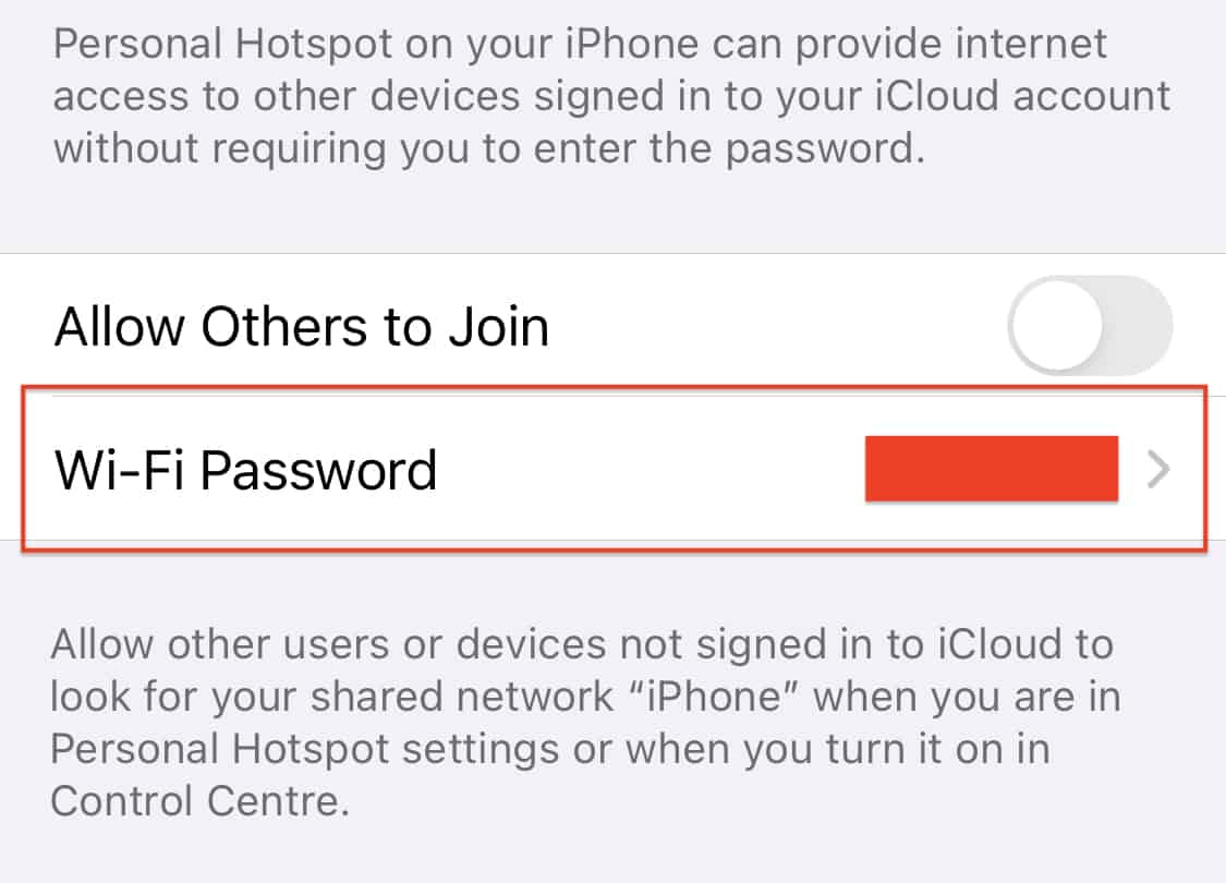 How to check the WiFi password for personal hotspot on the iPhone