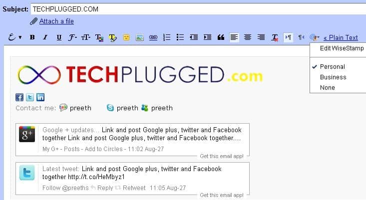 Add Google plus status updates as your Gmail signature.