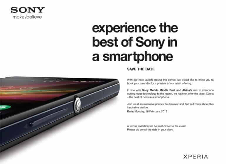 Sony sends out invites for the Middle east launch of Xperia Z.