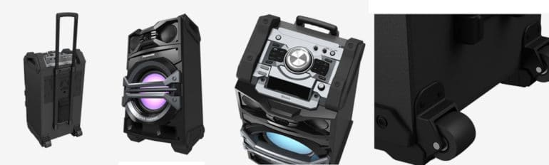 Panasonic's new all-in-one audio system looks like a travelers trolley bag.