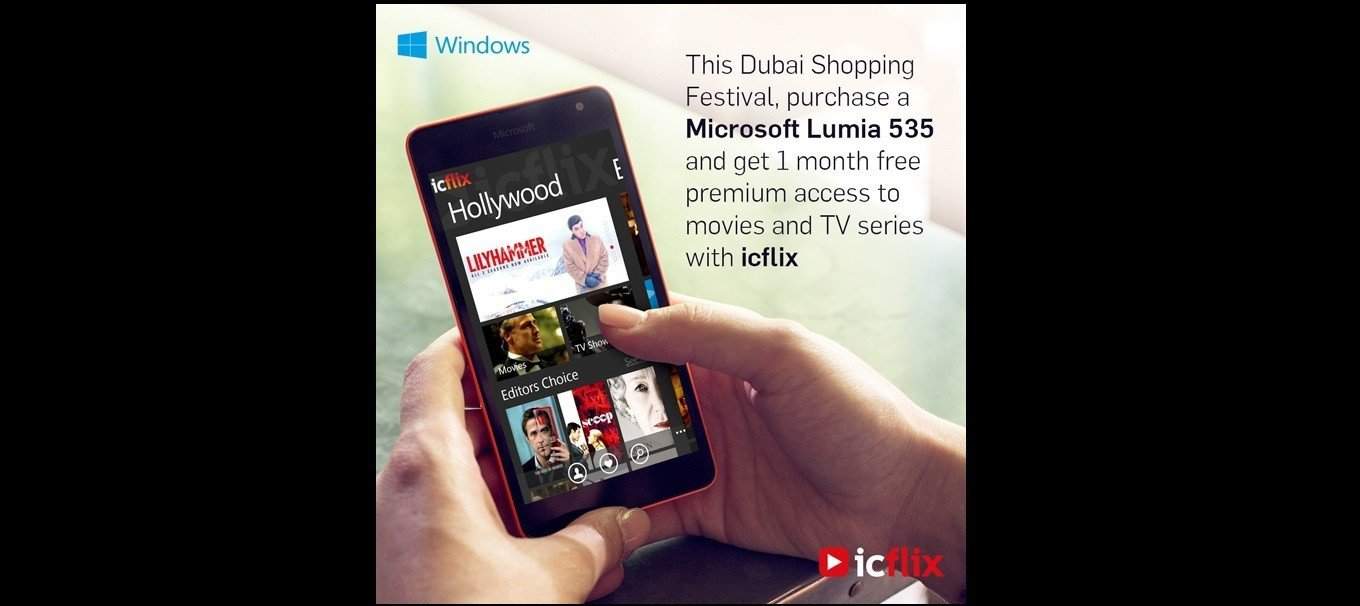 Buy Microsoft Lumia 535 during DSF & get free 1-Month ICFLIX subscription .