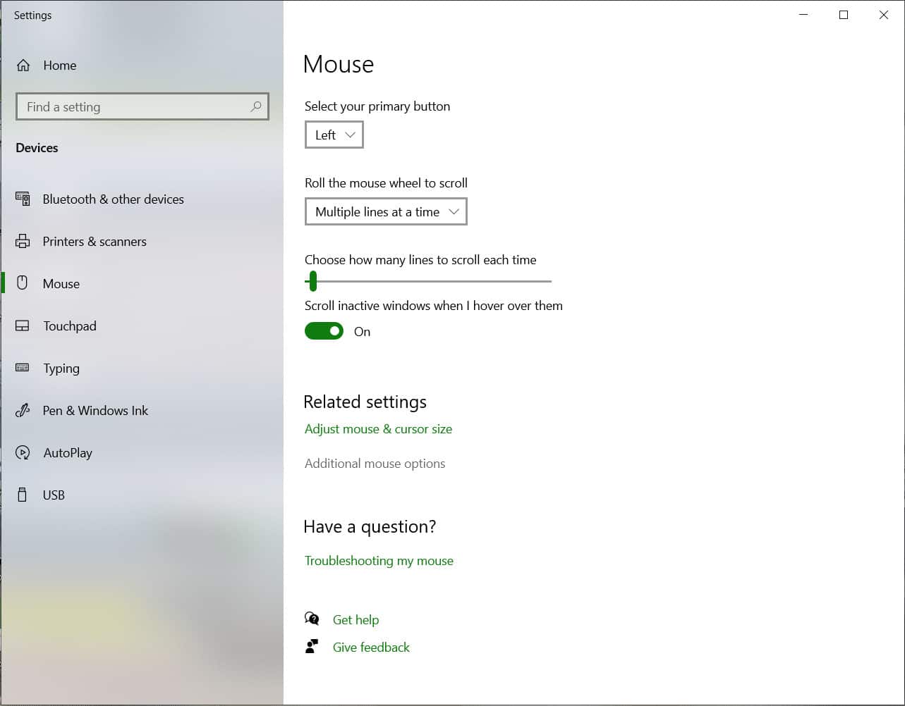 mouse acceleration in windows 10