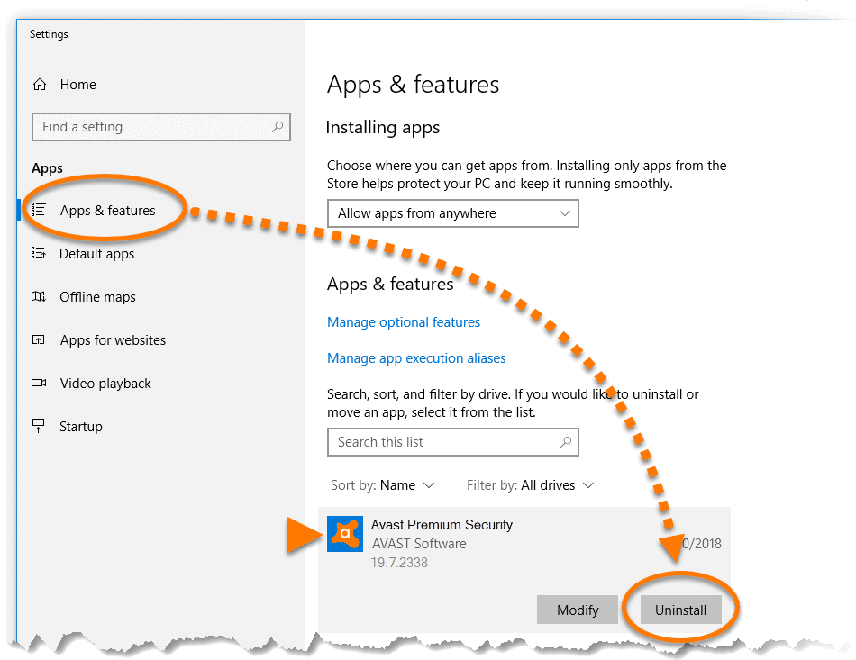 how to remove avast antivirus from my laptop windows 10