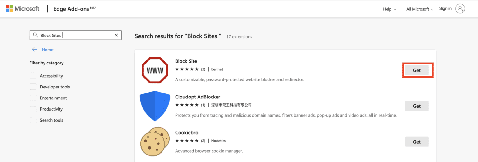 how to block websites on edge