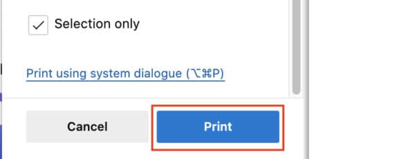 microsoft edge print selection only 2018