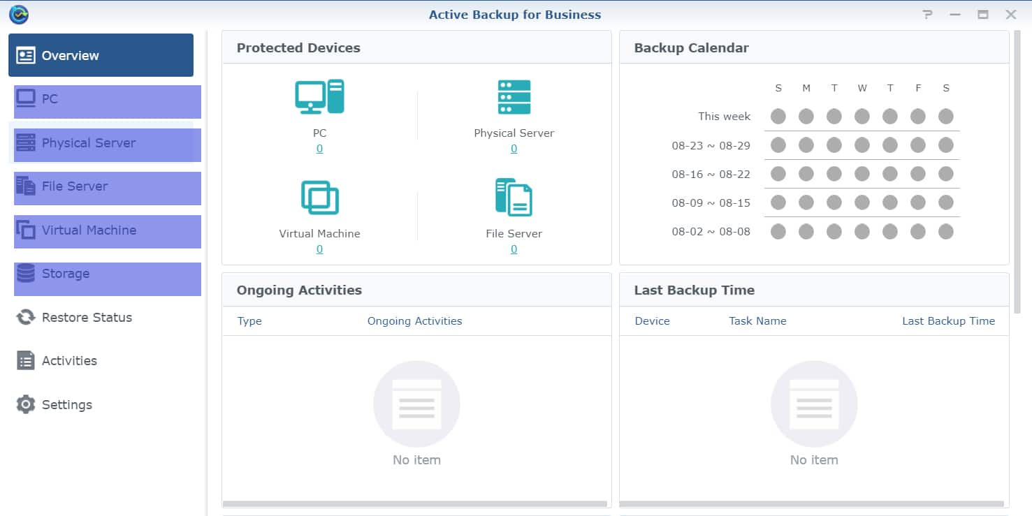 DS920 + s pregledom Synology Active Backup Suite
