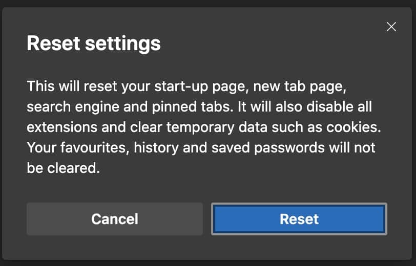 How to reset the Microsoft Edge browser settings