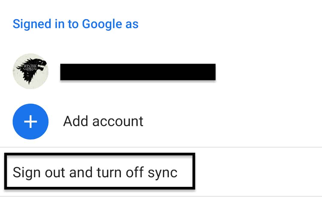 Tap on the 'Sign Out and Turn off sync' option. 