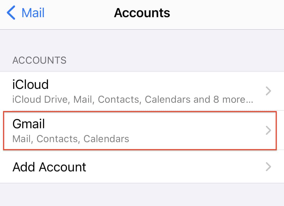 how to remove account in mail iphone