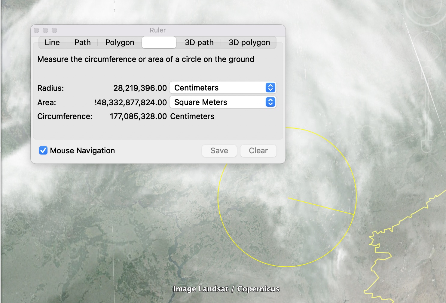 How to draw a circle around an area on Google Earth