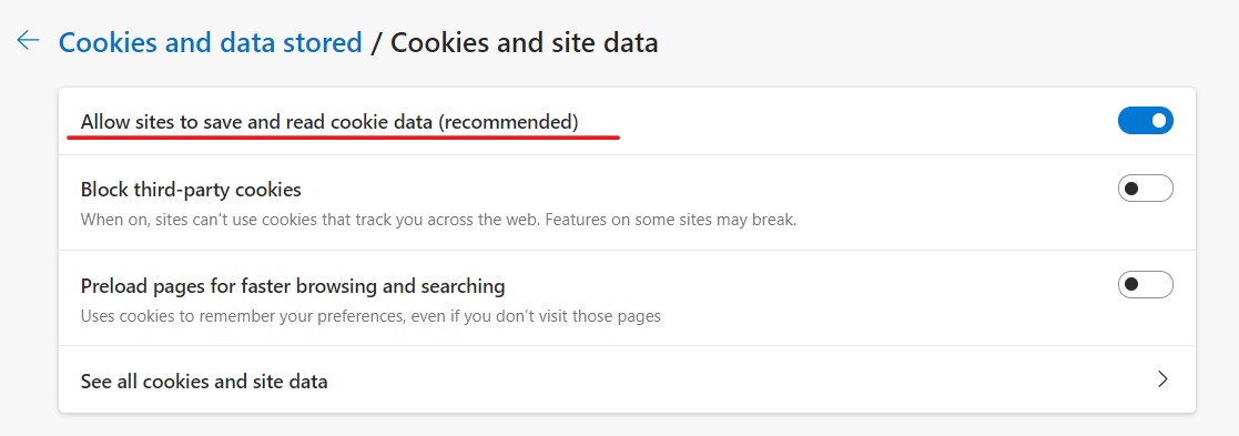 How to enable cookies on the Microsoft Edge browser