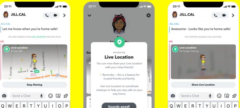 Snapchat will now let users share real-time location with friends