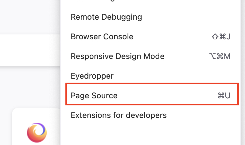 How to view the source code for a web page using the Firefox browser