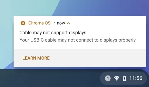 Chromebooks will now notify you if you are using the incorrect USB-C cable