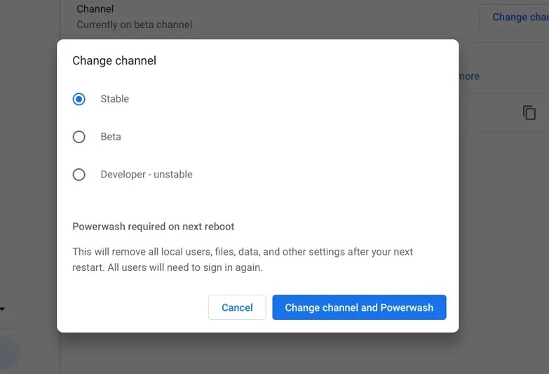 How to change the ChromeOS channel in order to access unreleased features