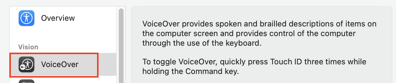 How to enable the VoiceOver feature on the Mac