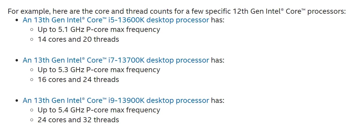 Intel's 13th Generation CPU specifications were recently revealed