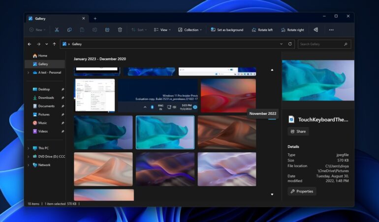 Windows 11 Preview Introduces 'Gallery' View for File Explorer from Photo App