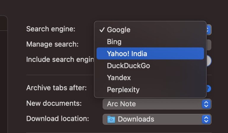 How to set the default search engine on Arc Browser