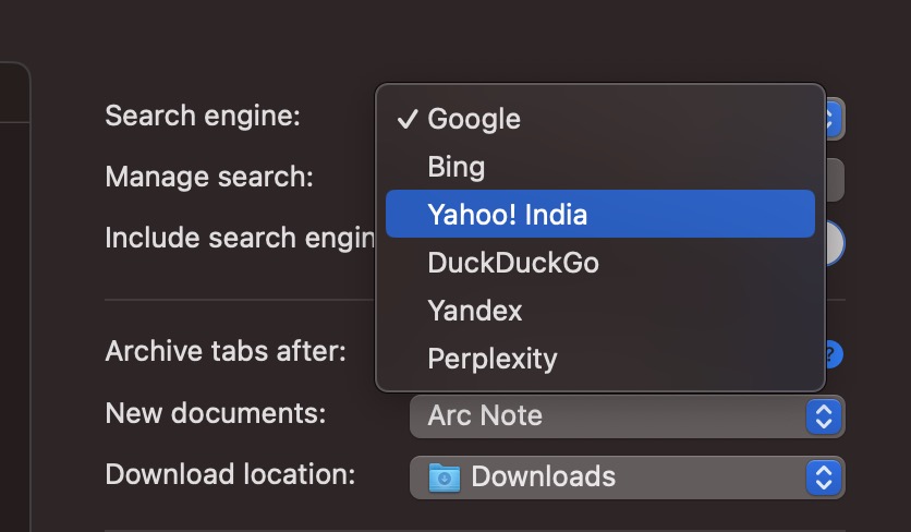How to set the default search engine on Arc Browser