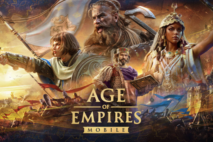 Screenshot of Age of Empires Mobile showing a large-scale castle siege with hundreds of units battling on screen