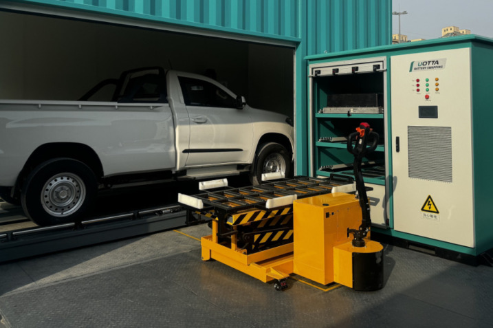 UOTTA Universal Battery Swap Station with modular structure and advanced AI-powered controls.