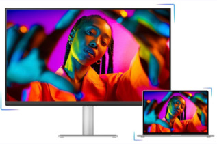BenQ MA320U monitor displaying vivid colors perfectly matched to a MacBook screen.