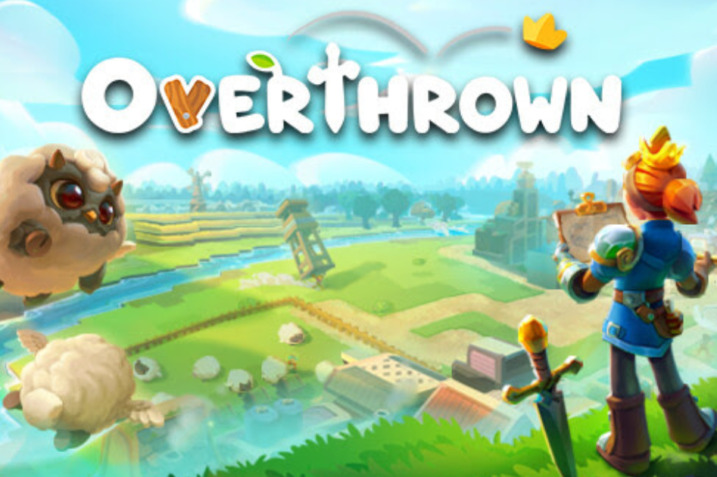 Wide shot of Overthrown’s vibrant open world with diverse landscapes and player-built structures.