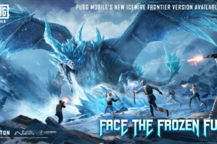 Frostborne Dragon in the Dragon’s Lair surrounded by snowy terrain and icy treasures.