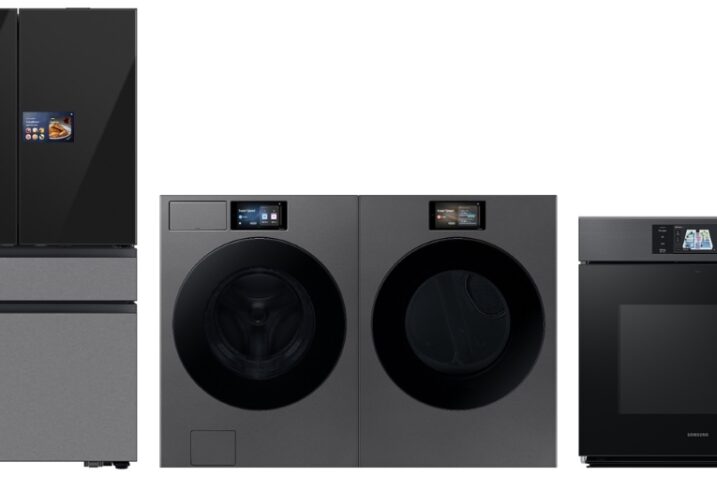Samsung Electronics unveils new AI Home screens on Bespoke kitchen and laundry appliances, including a 9-inch refrigerator display and a 7-inch washer and dryer interface, showcasing smart home advancements at CES 2025.