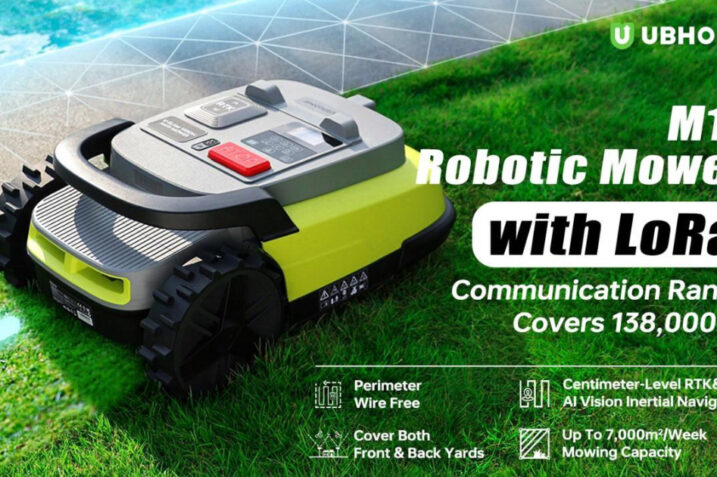 Robotic Mower M10 by UBHOME mowing a large yard with app control features.