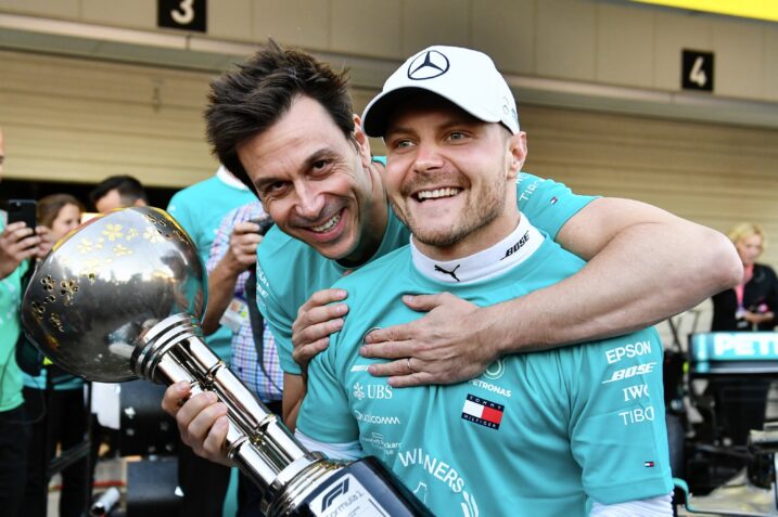 Valtteri Bottas back in a Mercedes F1 suit, celebrating his return to the team as a reserve driver for the 2025 season.