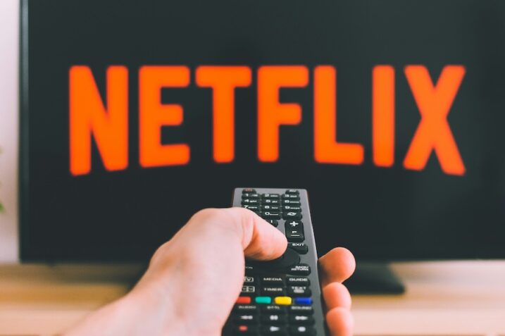 Netflix Home Screen on TV: The Netflix app's home screen on a smart TV interface.