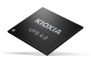 Kioxia QLC UFS 4.0 chip in a close-up view.