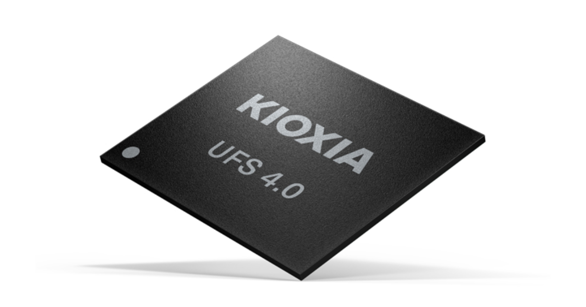 Kioxia QLC UFS 4.0 chip in a close-up view.