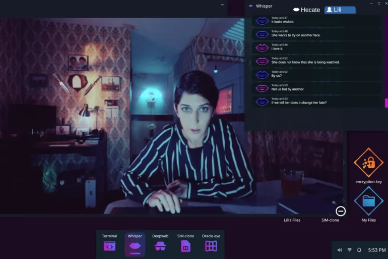 Screenshot from Lili, an interactive video game adaptation of Shakespeare’s Macbeth, featuring a neo-noir depiction of modern Iran.