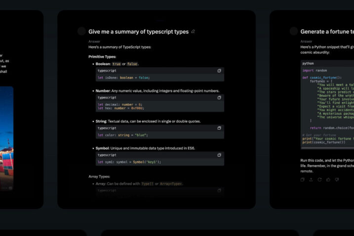 Screenshot of Grok AI app on iOS showcasing its text rewriting and image-generation features.