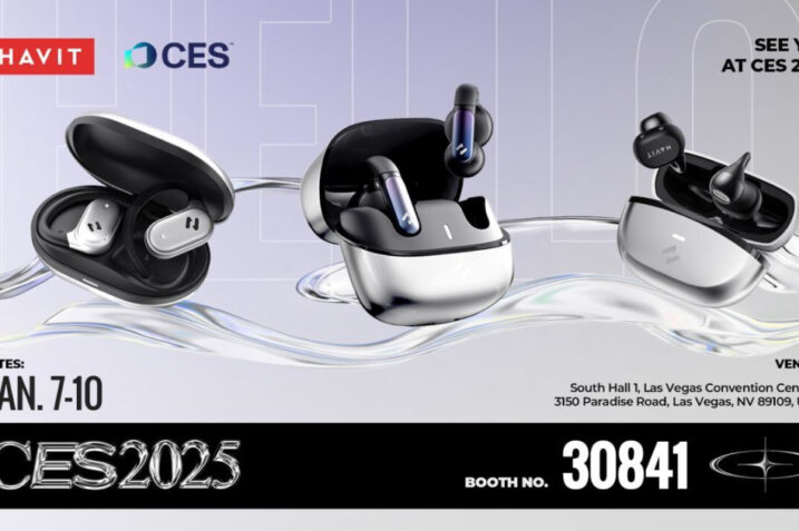 HAVIT H670BT Wireless Headphones showcasing adaptive noise cancellation, Fuxi-H8 Gaming Headset with an open-ear cavity design, and the HAKII MIX II wearable tech hat blending advanced acoustic technology with sports fashion.