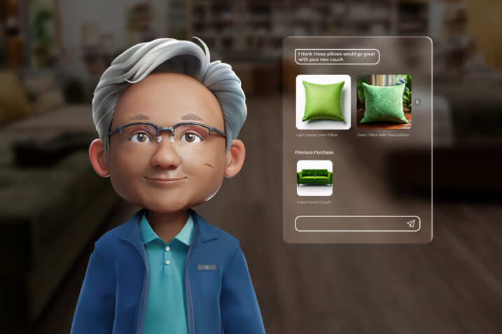 Illustration of a confused shopper interacting with an AI shopping assistant on a mobile device
