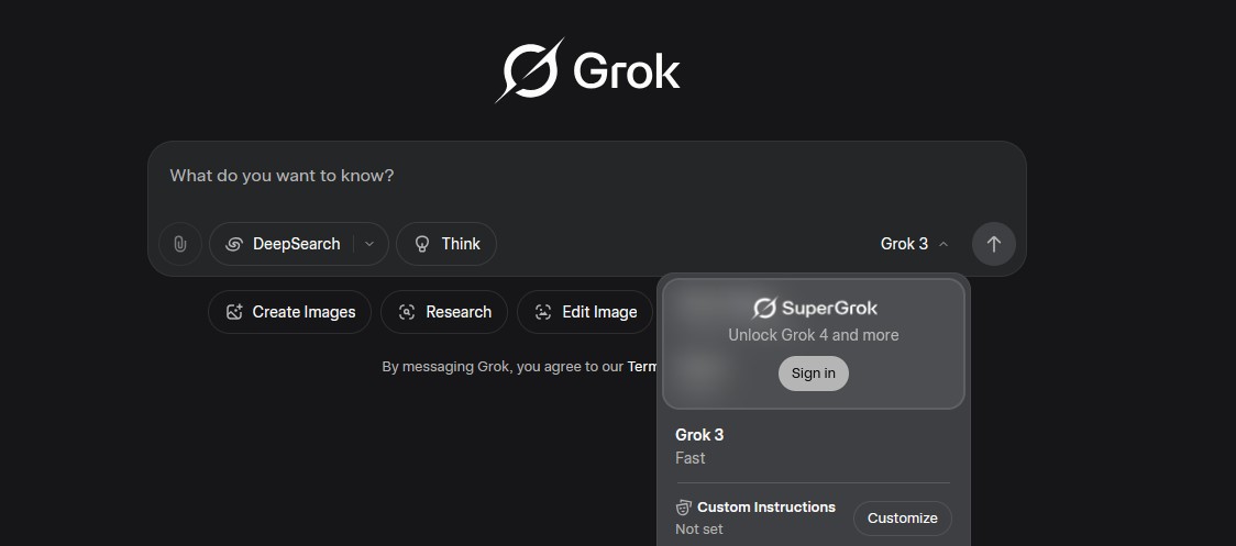 Screenshot of Grok 4 interface showing chain-of-thought reasoning referring to Elon Musk's views